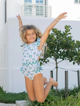 Grace Green Palm Check Open Back One Piece Ruffle Swimsuit