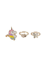 Boutique Butterfly & Unicorn Set of 3 Rings