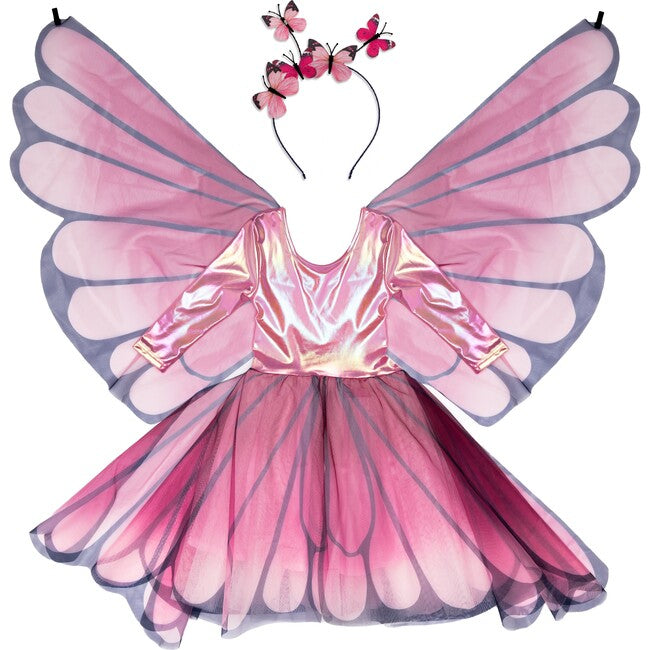 Butterfly Twirl Dress with Wings and Headband in Pink