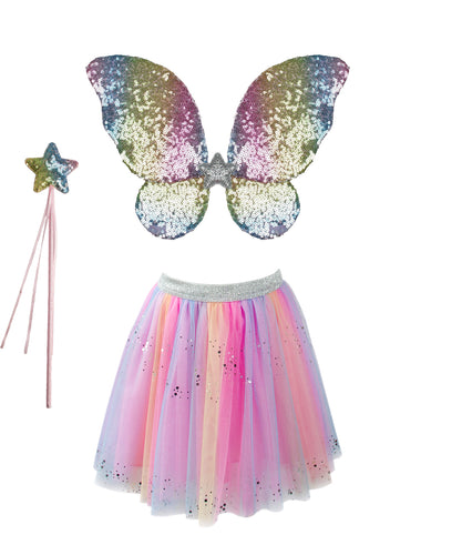 Rainbow Sequins Skirt, Wings and Wand Set in 4-6yrs