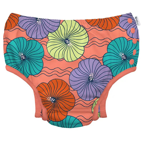 Eco Snap Ruffled Swim Diaper with Gussets in Hibiscus