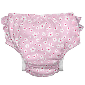 Eco Snap Ruffled Swim Diaper with Gussets in Light Pink Small Blossoms