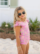 Kids Grace Modern Floral Open Back One Piece Ruffle Swimsuit