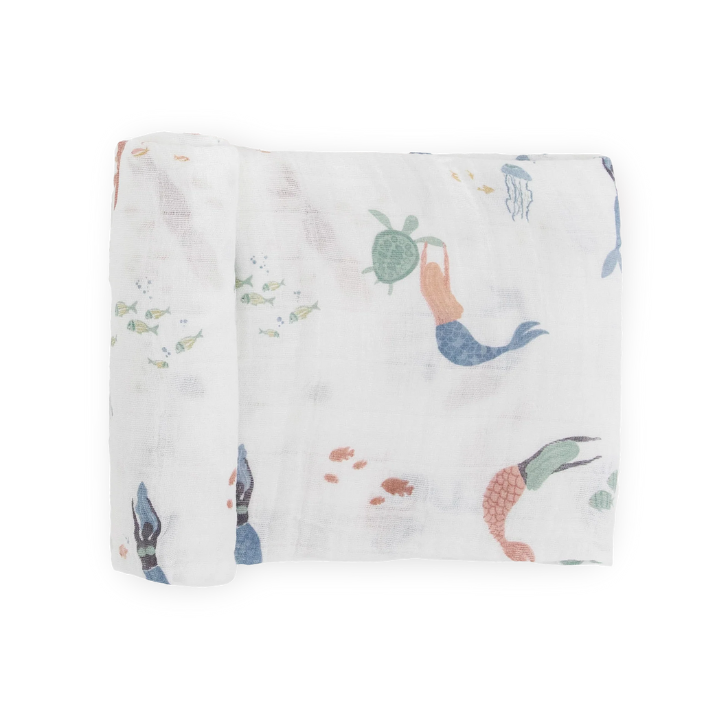 Cotton Muslin Swaddle in Mermaids