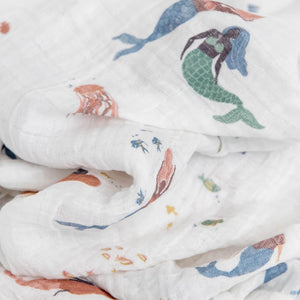 Cotton Muslin Swaddle in Mermaids