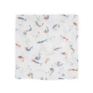 Cotton Muslin Swaddle in Mermaids