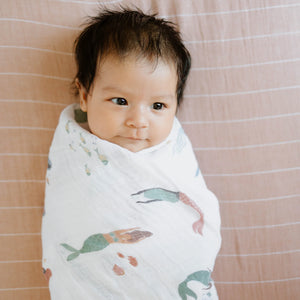 Cotton Muslin Swaddle in Mermaids