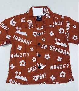 1yr, 6yrs - Aloha Cheehoo Collar Shirt in Burnt Red
