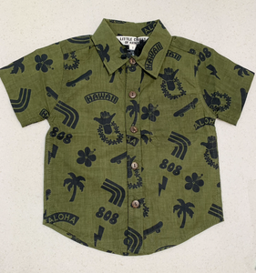 1yrs, 4yrs - Aloha Graffiti Collar Shred Shirt in Jungle Army