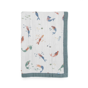 Cotton Muslin Baby Quilt - Mermaids