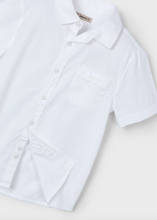 Collar Button Down Short Sleeve Dress Shirt with Pocket in White