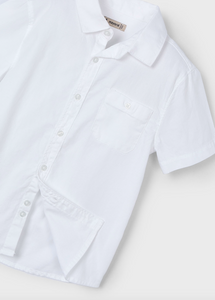 Collar Button Down Short Sleeve Dress Shirt with Pocket in White