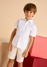 Collar Button Down Short Sleeve Dress Shirt with Pocket in White
