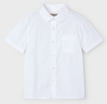 Collar Button Down Short Sleeve Dress Shirt with Pocket in White