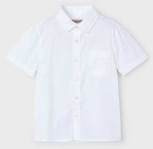 Collar Button Down Short Sleeve Dress Shirt with Pocket in White
