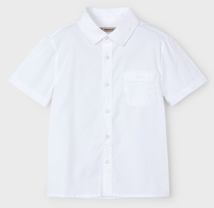 Collar Button Down Short Sleeve Dress Shirt with Pocket in White