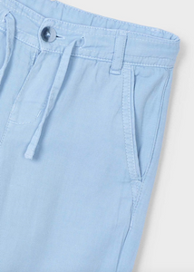 Cotton Linen Pant with Drawstring in Light Denim Blue