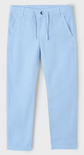 Cotton Linen Pant with Drawstring in Light Denim Blue