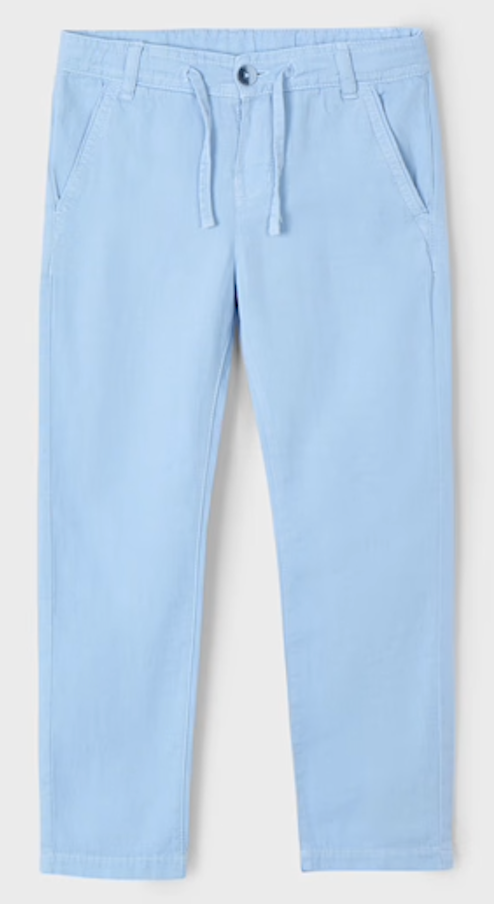 Cotton Linen Pant with Drawstring in Light Denim Blue