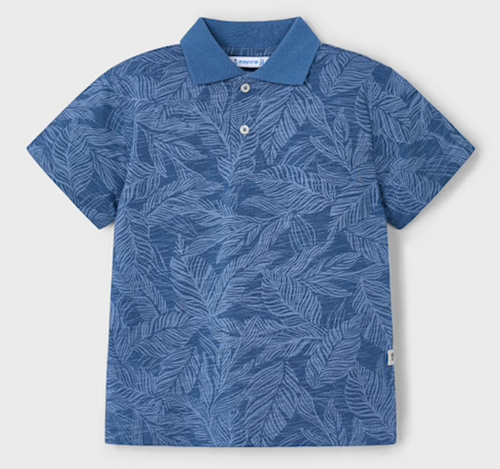 6yrs Light Blue Leaves on Navy Polo Shirt