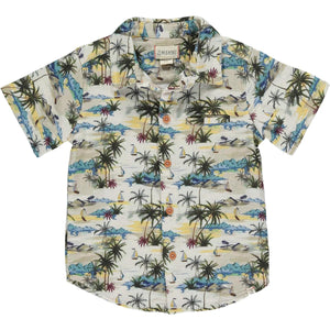 Maui Cream Hawaiian Print Woven Button Down Aloha Shirt