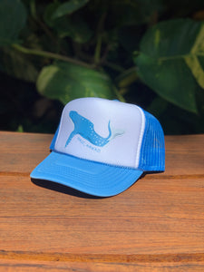 Humpback Whale Trucker Hat : Columbia Blue / White