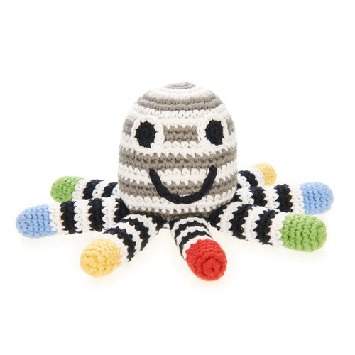 Black and White Octopus Crochet Rattle Plushie