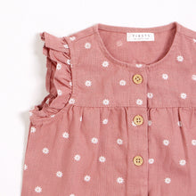 24mos Daisies on Pink Sunset Crosshatch Linen Blend Playsuit Romper