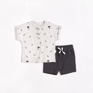 Marching Ants Print on Henley Shorts 2 pc Set