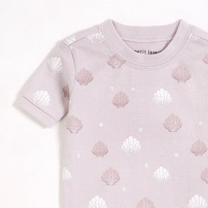 Seashell Print on Lilac Marble Short Sleeved Pajama Set