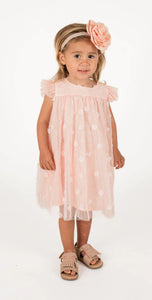 3D Floral Tulle Dress in Peach