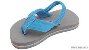 Kids Grombow - Soft Rubber Top Sole with 1" Strap Pinline in Blue /Orange Pinline