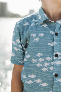 Ocean Blue Button Down Aloha Shirt