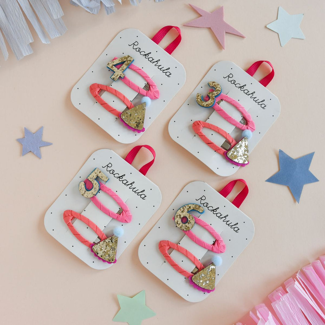 Birthday Number Glitter Hair Clips (for Ages 3,4,5,6,7,8)