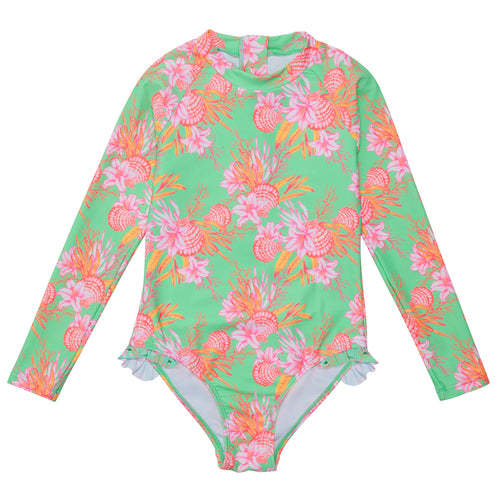 Coastal Shells Sustainable Long Sleeve Leg Frill Surf Suit