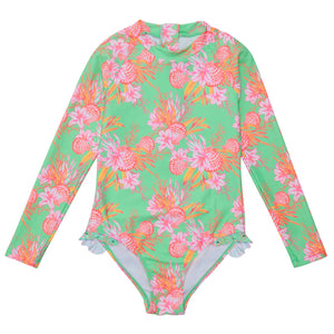 Coastal Shells Sustainable Long Sleeve Leg Frill Surf Suit