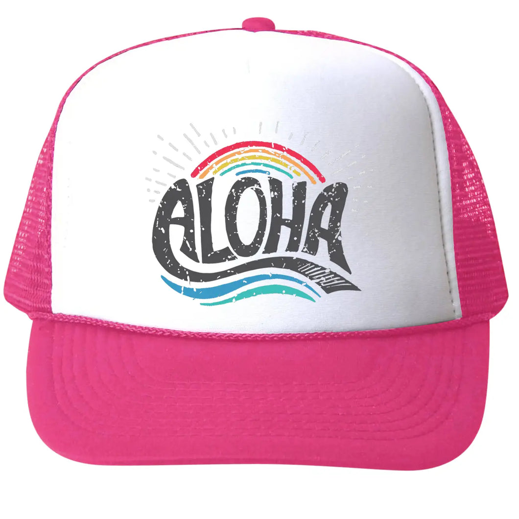 Aloha Rainbow Hot Pink Trucker Hat