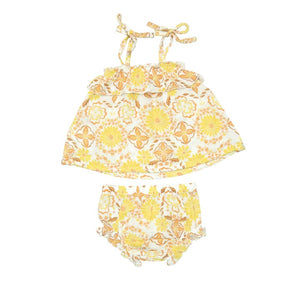 Organic Cotton Golden Surf Floral Ruffle Top with Bloomer