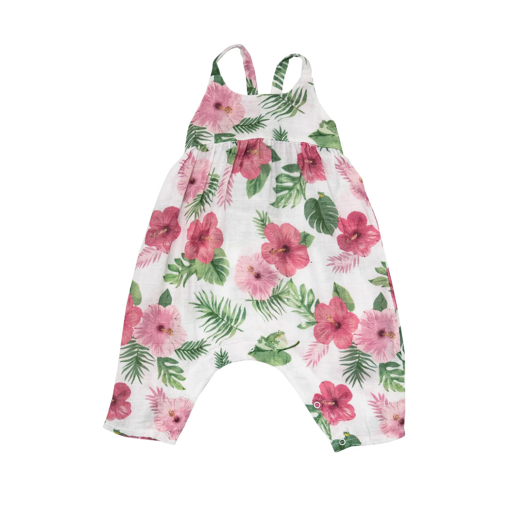 Organic Cotton Hibiscus Tie Back Romper