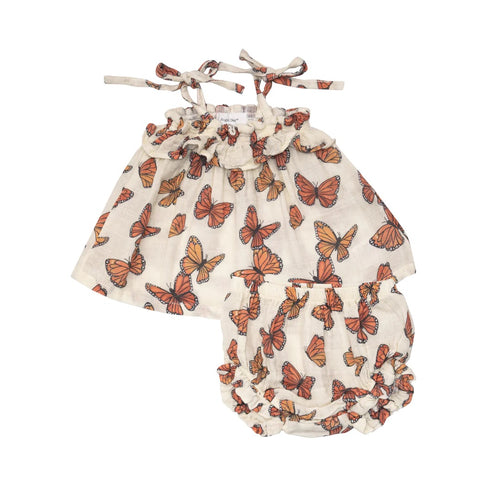 18-24mos - Organic Cotton Monarch Butterflies Ruffle Top with Bloomer