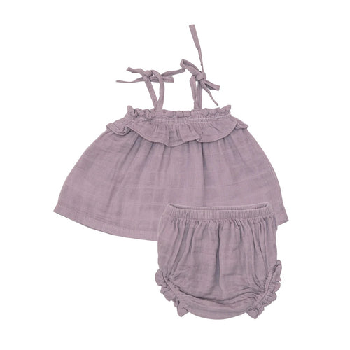 Solid Muslin Dusty Lavender Ruffle Top with Bloomer