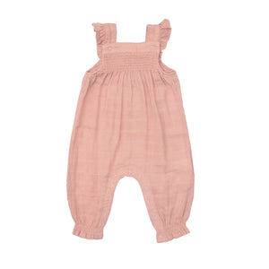Solid Muslin Dusty Rose Smocked Coverall