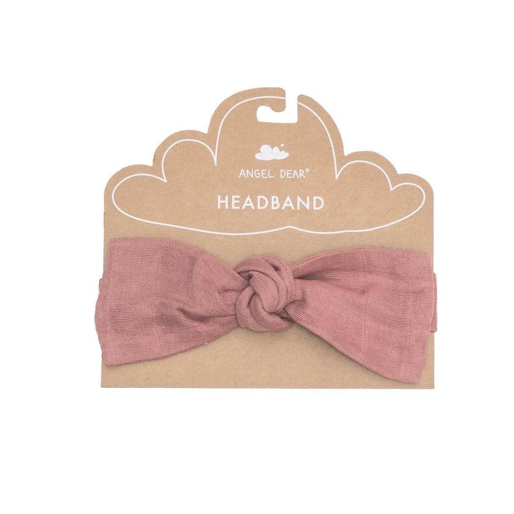 12-24 mos- Organic Cotton Solid Muslin Rose Tan Bow Headband