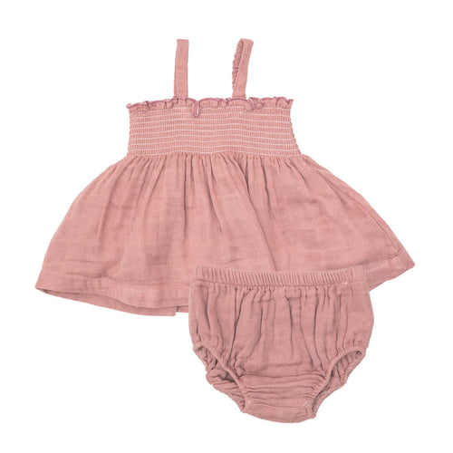 Organic Cotton Solid Muslin Rose Tan Smocked Top with Bloomer