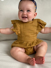 6-9mos Bubble Ruffle Romper with Ties in Gold