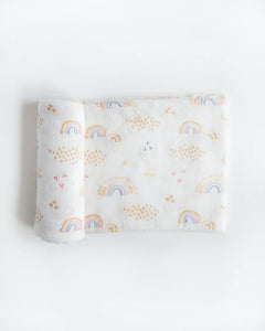 Deluxe 100% Bamboo Muslin Swaddle in Rainbows and Raindrops