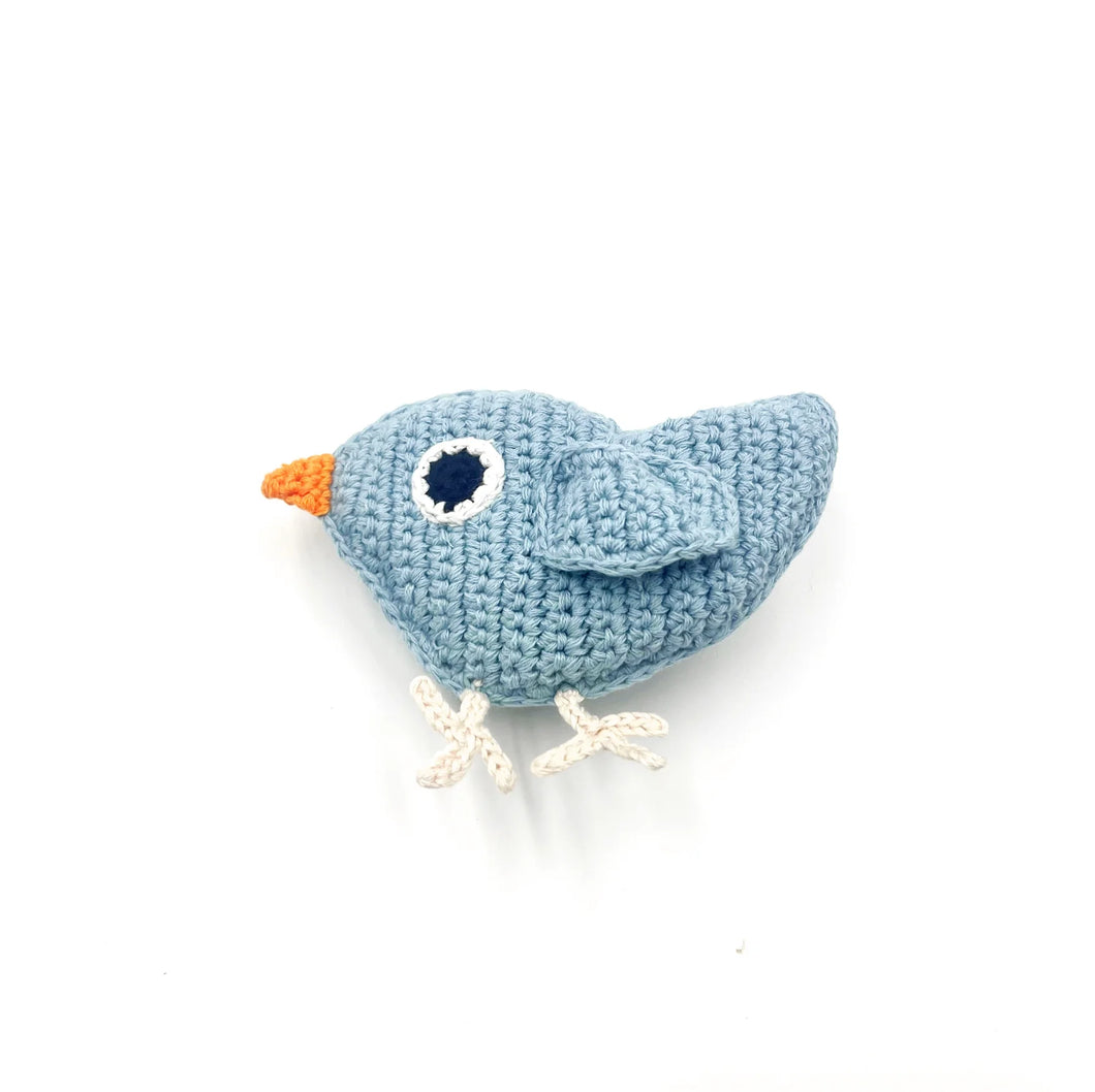 Duck Egg Blue Little Bird Crochet Rattle Plushie