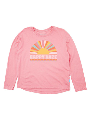 Happy Daze Long Sleeve Raglan Shirt in Quartz Pink