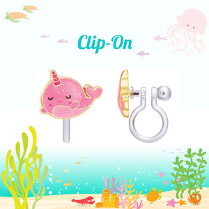 Pink Mystic Narwhal Clip On Earrings