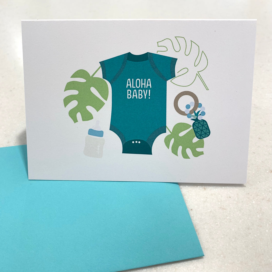 MADE IN HAWAII - Teal Aloha Baby - Single Notecard with Envelope